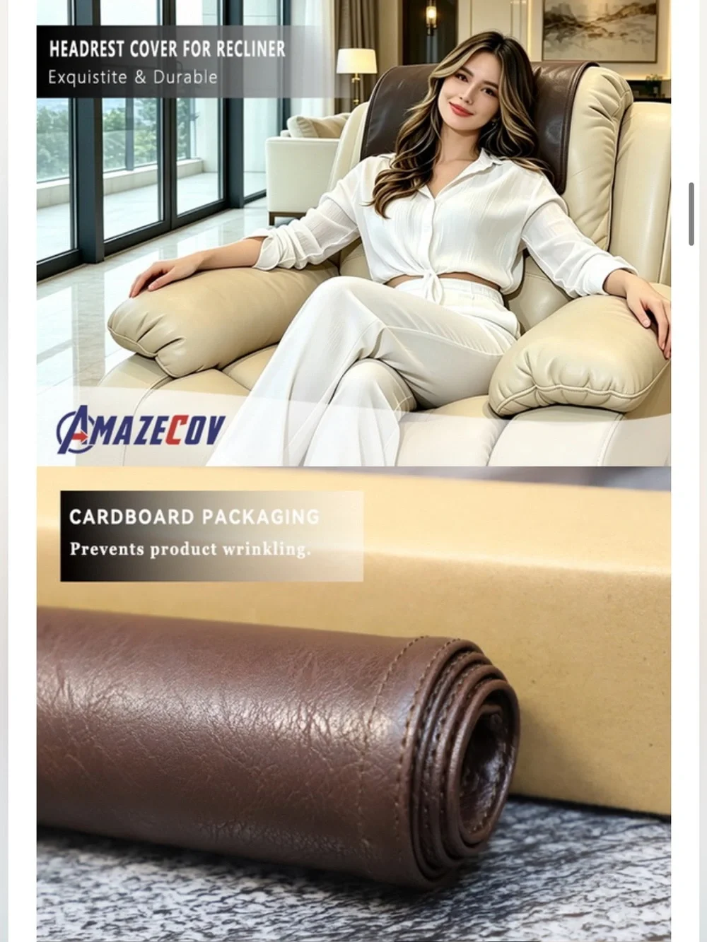 Vinyl Leather Waterproof Headrest Cover for Furniture - BROWN